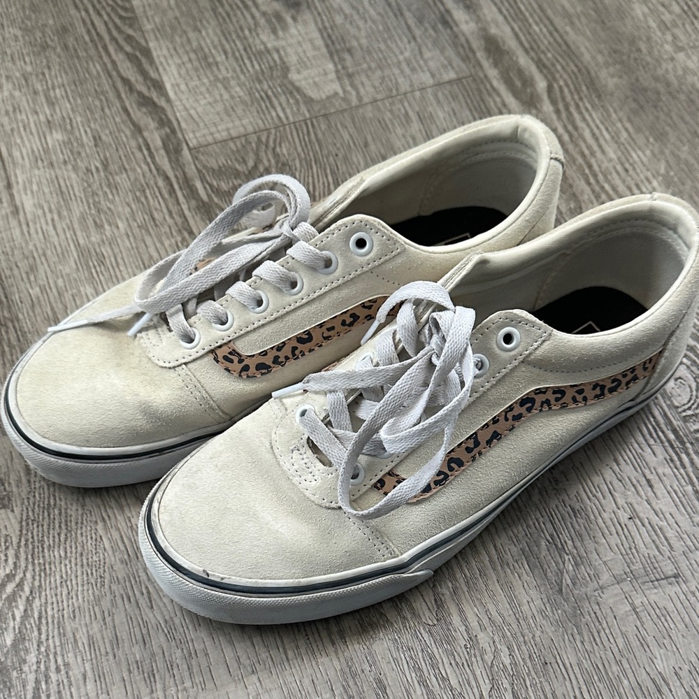 Vans White Suede and Leopard Print Sneakers